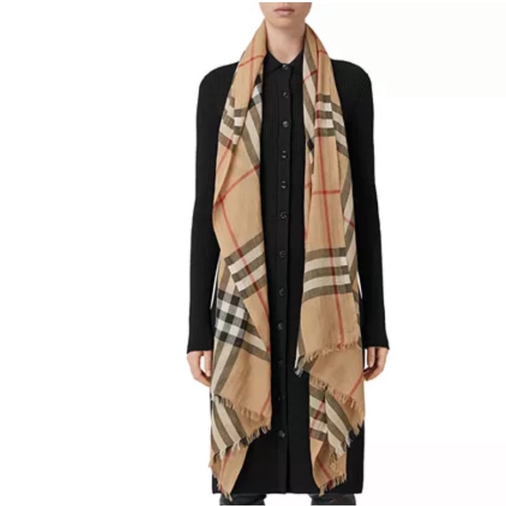 Burberry Wool Silk Check Scarf - Picture 2 of 11